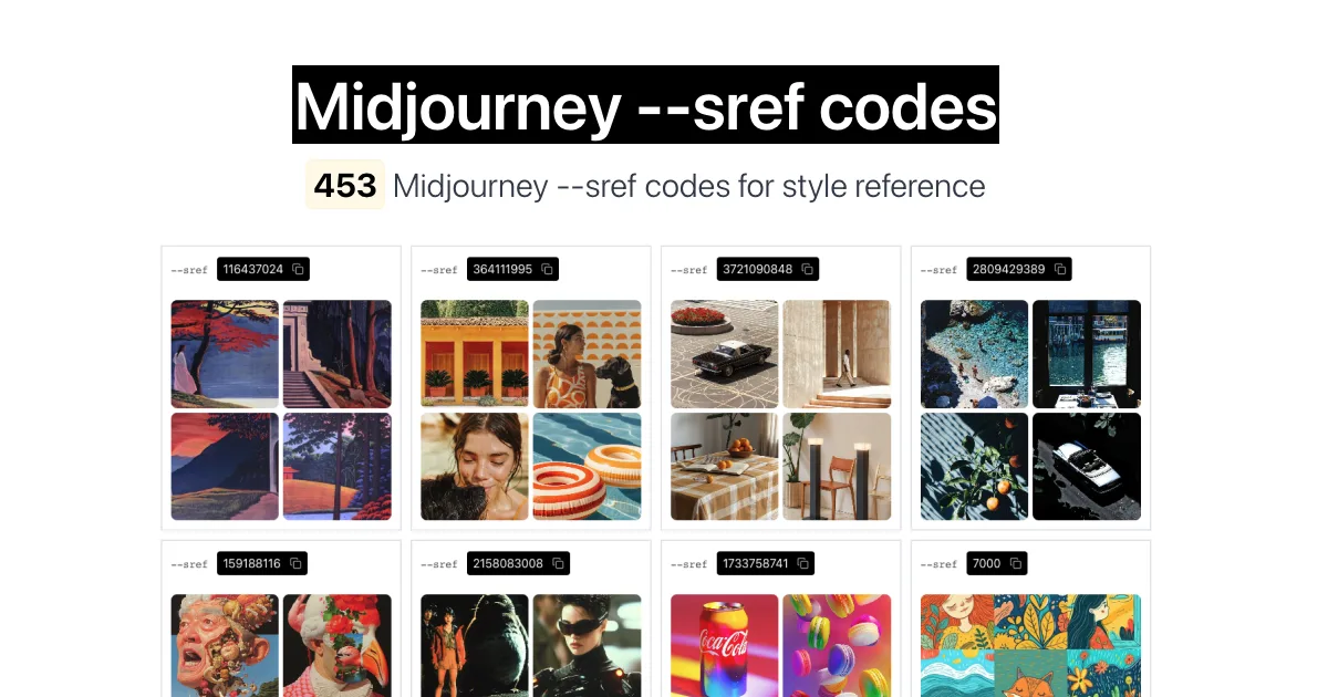 Preview of Midjourney --sref codes