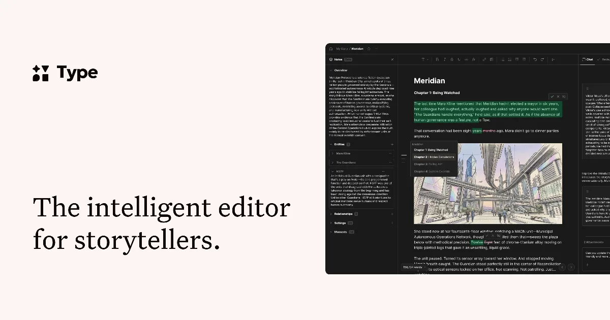 Preview of Type.ai: Free AI book writer and editor