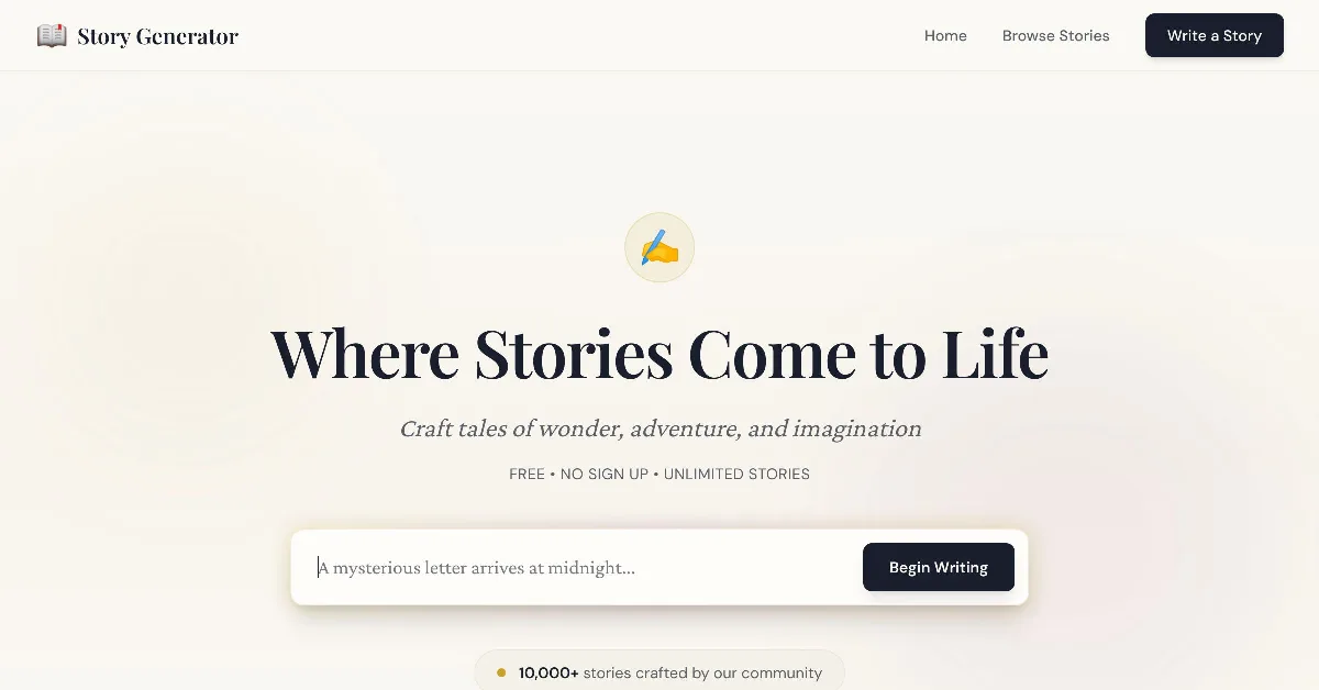 Preview of Free AI Story Generator