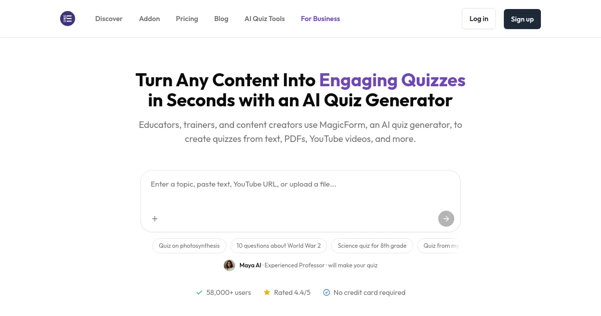 Preview of Free AI Quiz Generator