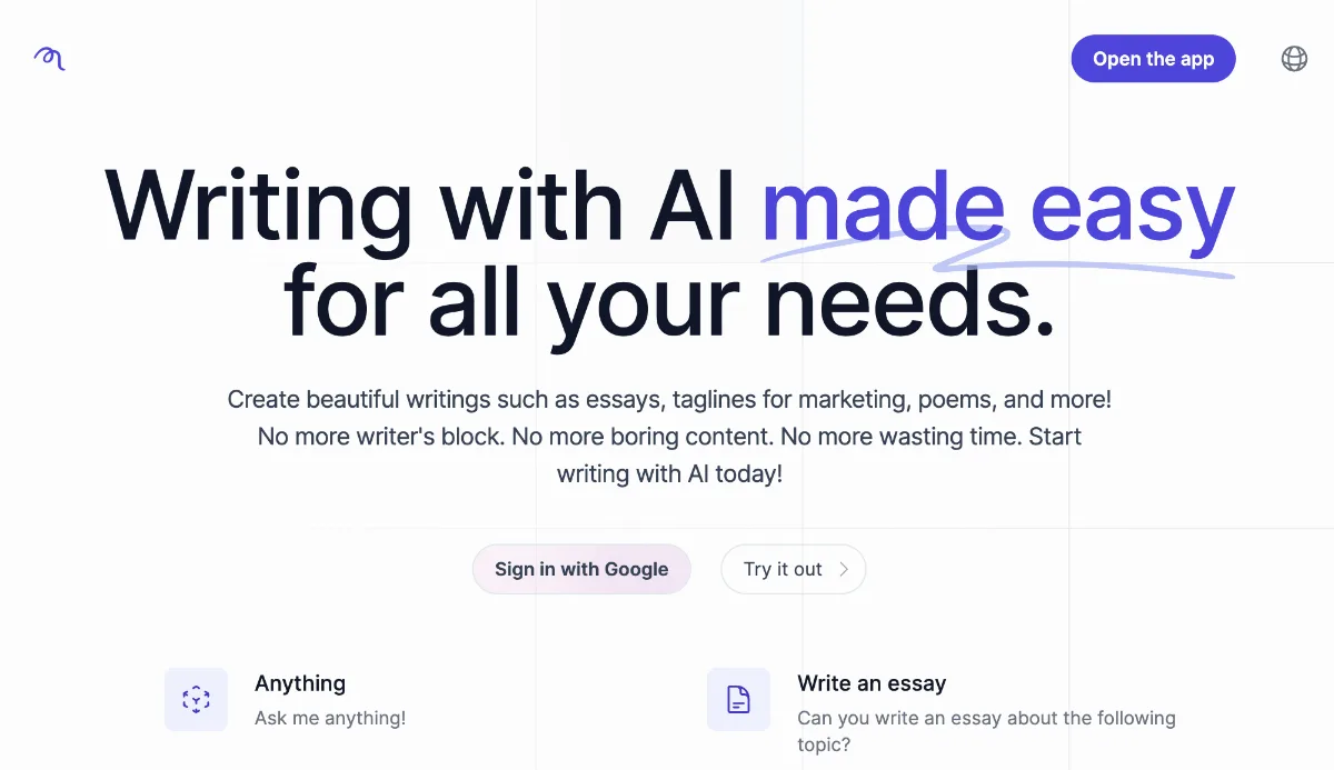 Preview of AI Writer