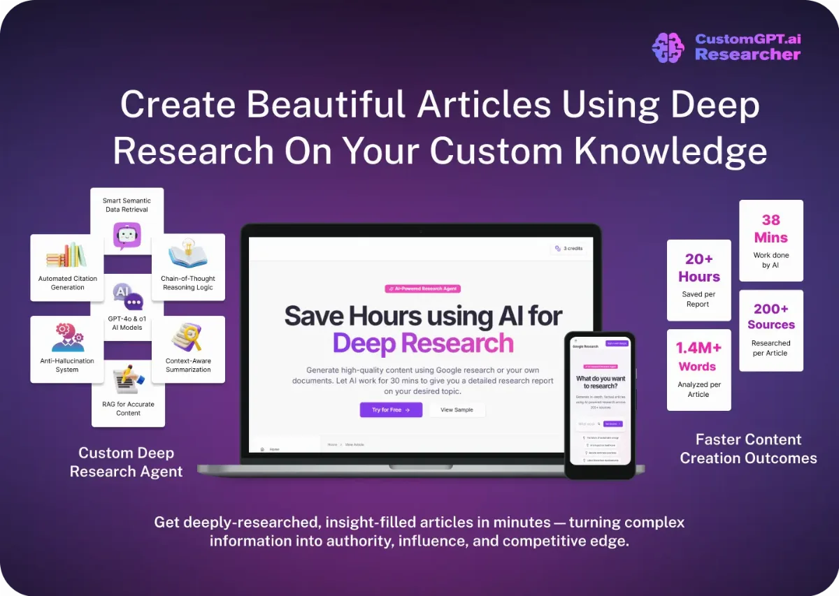 Preview of CustomGPT.ai Researcher
